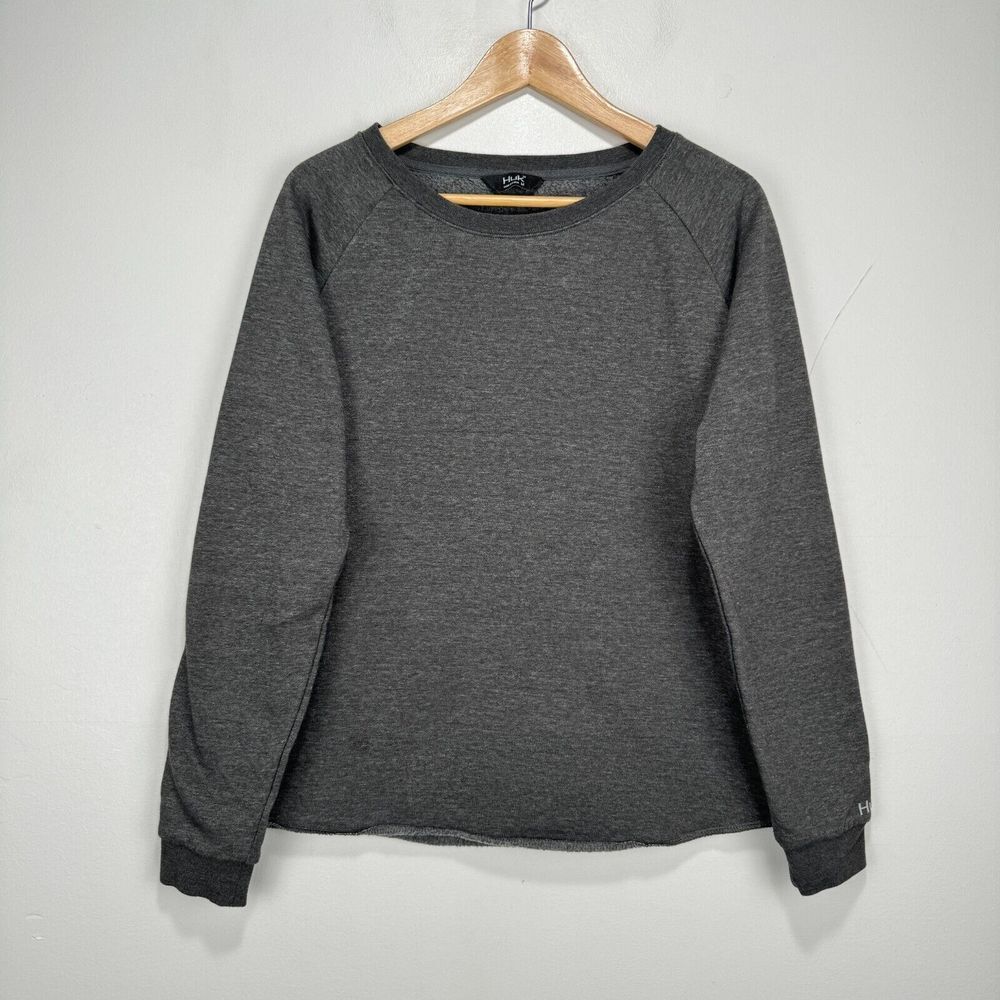 Huk Crew Neck Sweater Sweatshirt Women Medium Gray Cotton Fishing Outdoor Folly